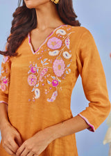 ZIVA STRAIGHT KURTA SET WITH ILYANA DUPATTA - TANGERINE ORANGE