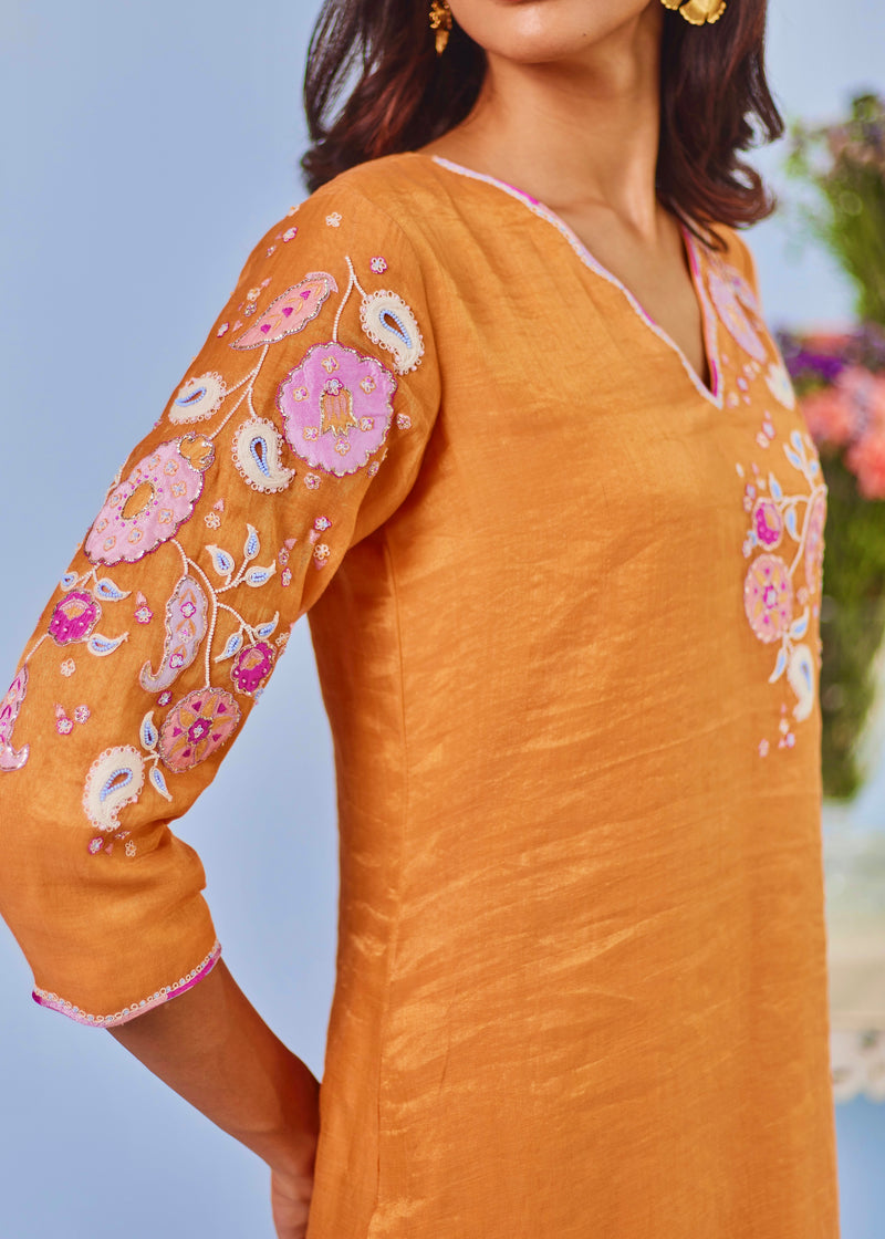 ZIVA STRAIGHT KURTA SET - TANGERINE ORANGE