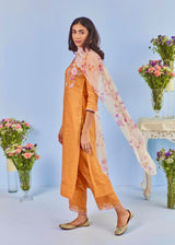 ZIVA STRAIGHT KURTA SET WITH ILYANA DUPATTA - TANGERINE ORANGE