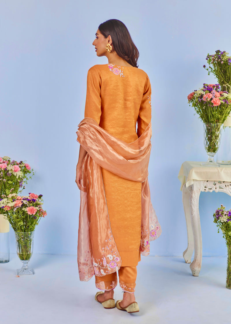 ZIVA STRAIGHT KURTA SET - TANGERINE ORANGE