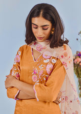 ZIVA STRAIGHT KURTA SET WITH ILYANA DUPATTA - TANGERINE ORANGE