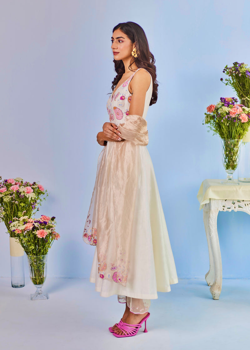 KYLA SLEEVELESS ANARKALI SET - OFF WHITE