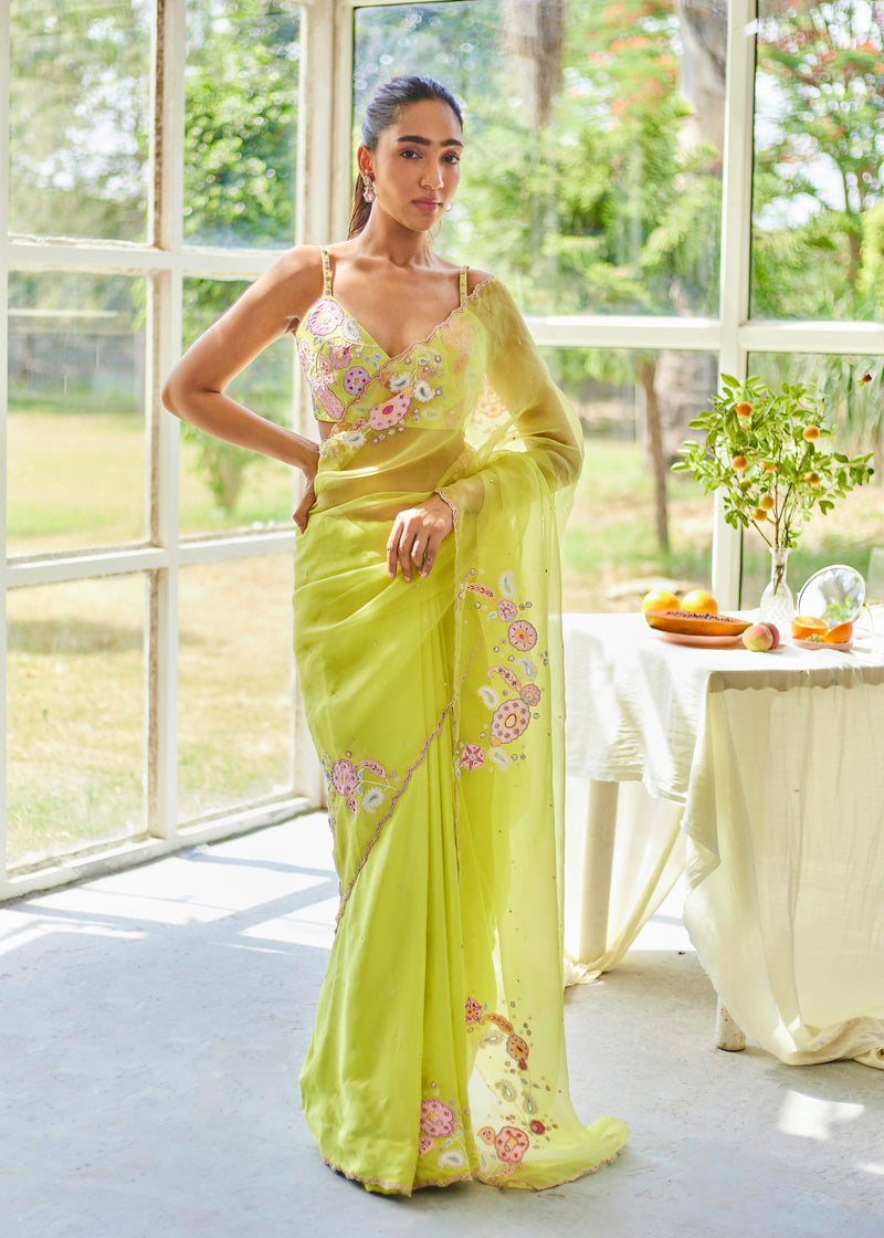 TIFNI SAREE ALICE BLOUSE SET - LIME GREEN