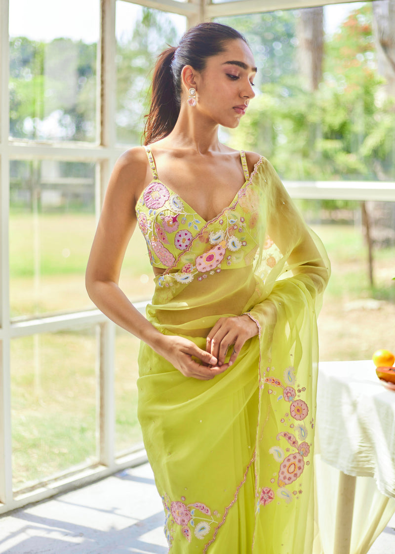 TIFNI SAREE ALICE BLOUSE SET - LIME GREEN