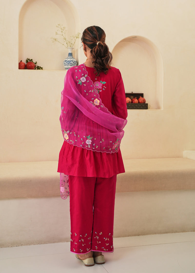 Zia Gathered Short Kurta Set - Red