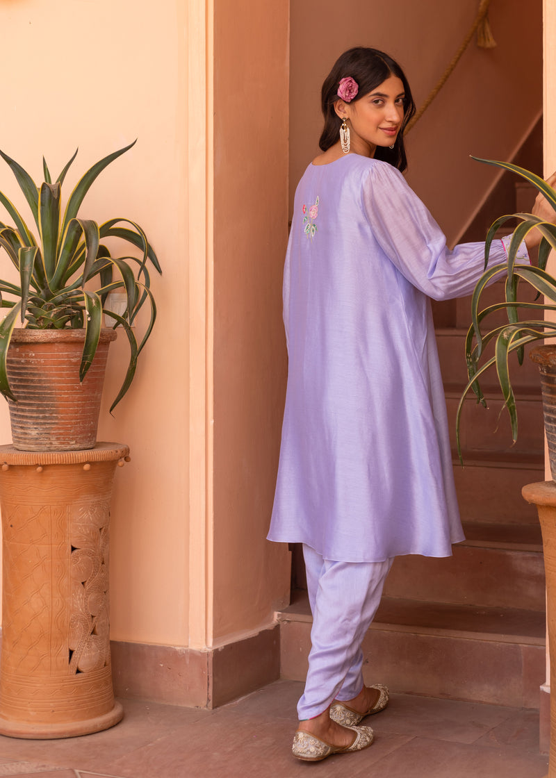 Freya Panelled Kurta Set - Powder Blue