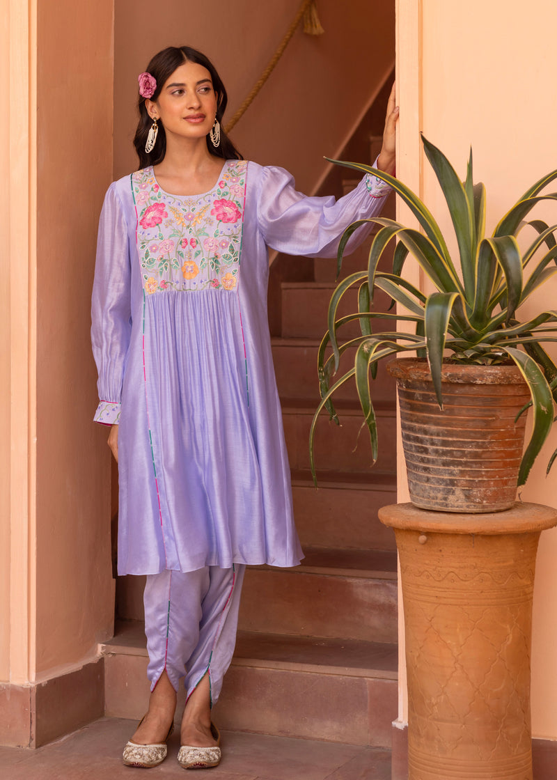 Freya Panelled Kurta Set - Powder Blue