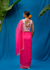 Shell Scallop Saree Bahaar Blouse Set - Fuchsia Pink