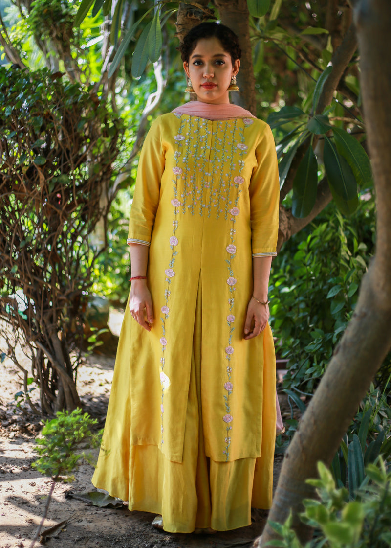 Front-Slit Kurta Set - Mustard Yellow