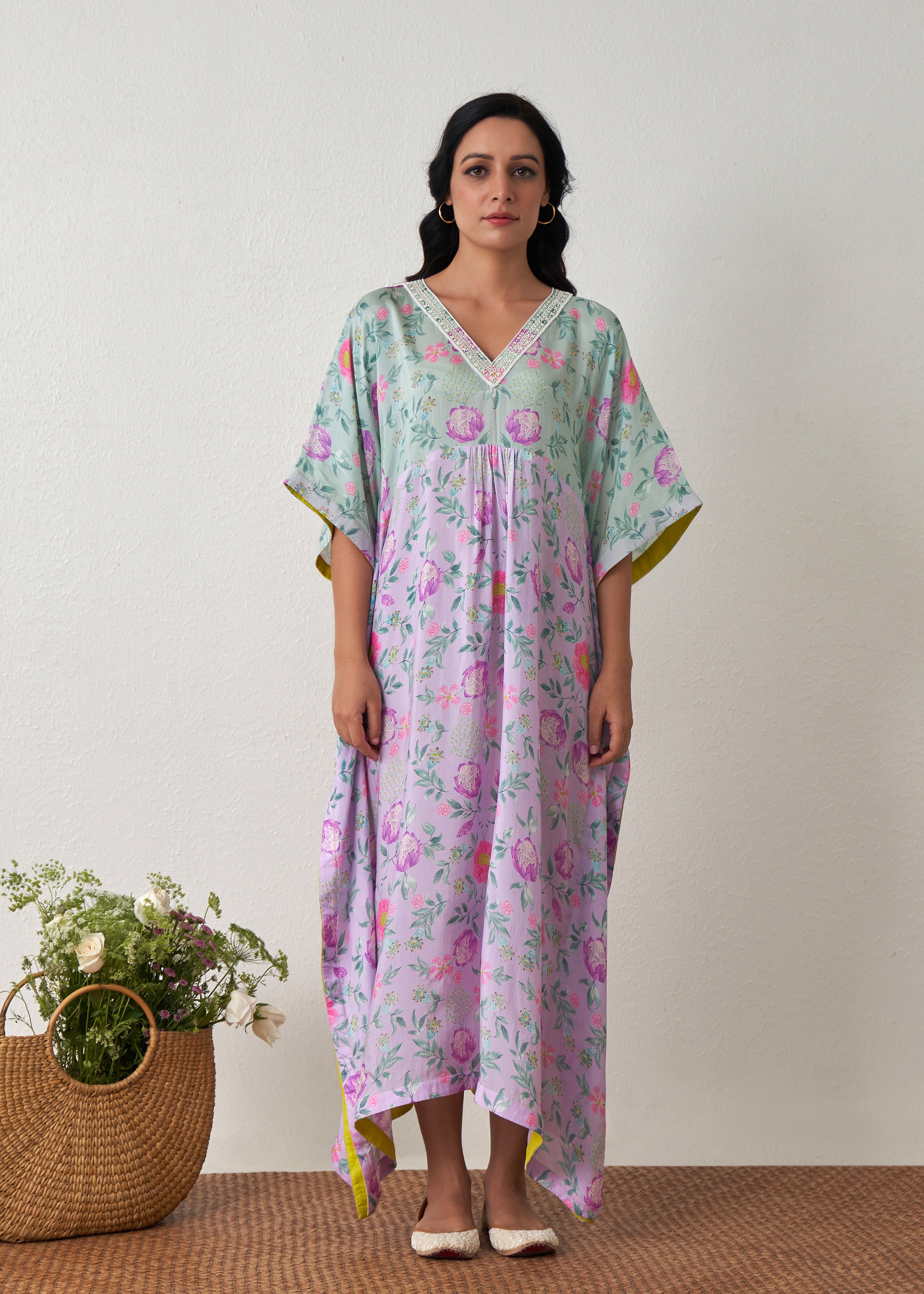 Sia Long Kaftan - Lavender-Sage Green