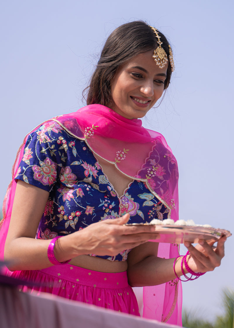 Sharnamli from The Pink Post Inc in our Fuchsia Pink Jacobean Lehenga Set