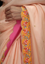 Printed Scallop Border Saree - Peach