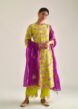 Jacobean Kurta Set - Lime Green