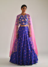 Jacobean Cheenth Lehenga Set - Azure Blue