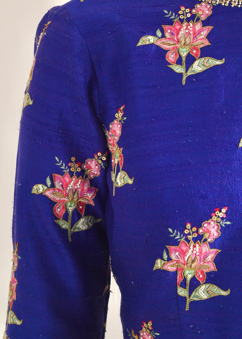 LEAF LACE BORDER SAREE BLOUSE SET - AZURE BLUE