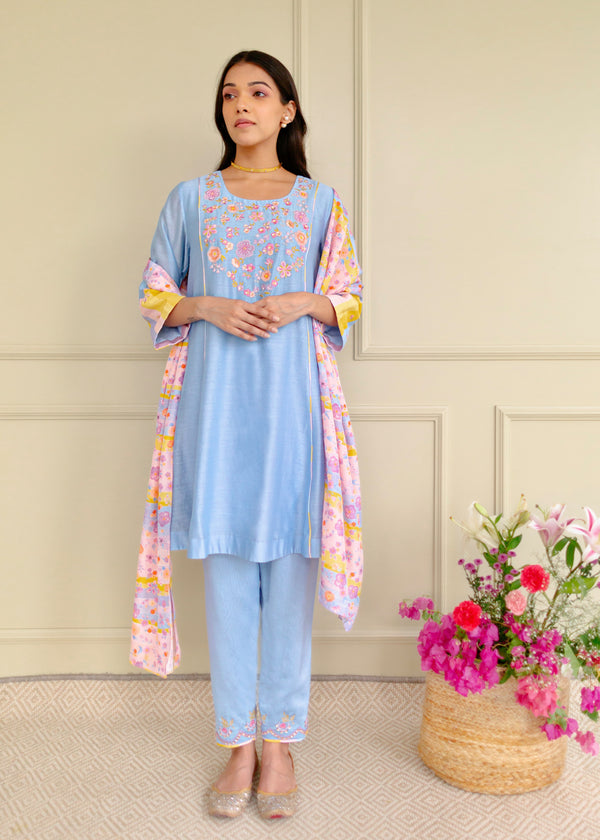 Irusu Short Kurta Set - Powder Blue