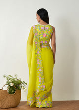 Protea Saree Blouse Set - Lime Yellow