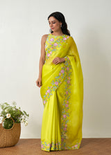 Protea Saree Blouse Set - Lime Yellow