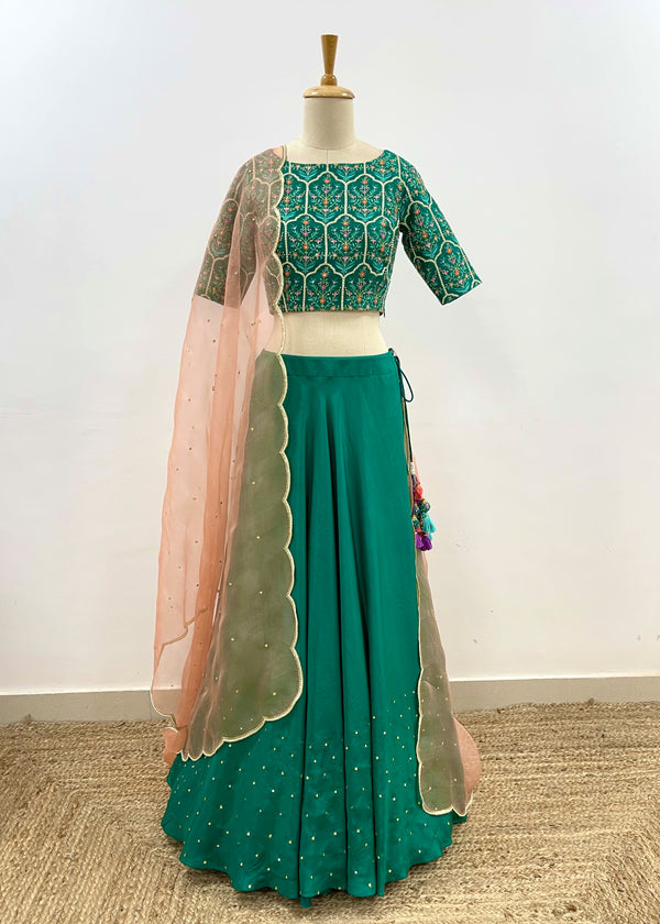 Mughal Lehenga Set - Emerald Green