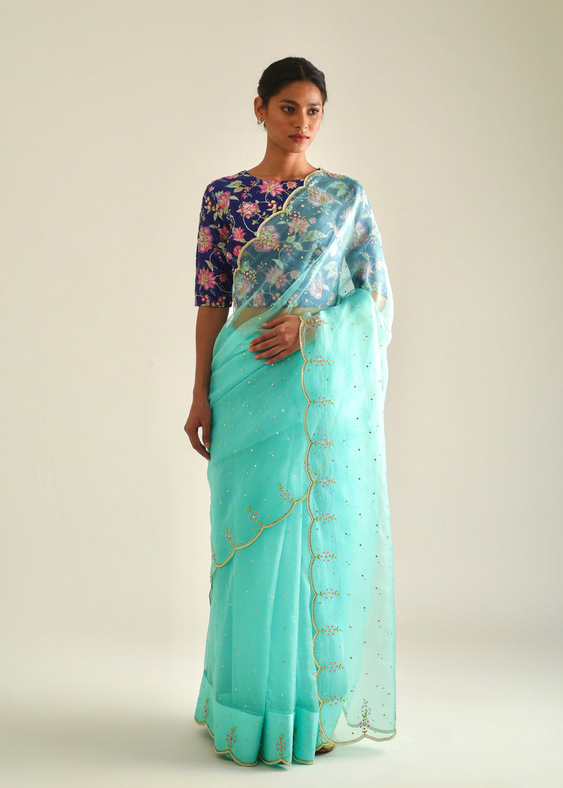 Kaira Scallop Saree - Mint Green