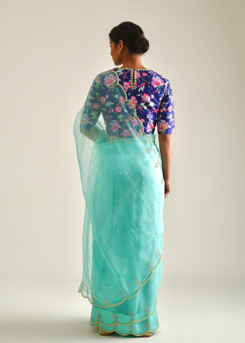 Kaira Scallop Saree - Mint Green