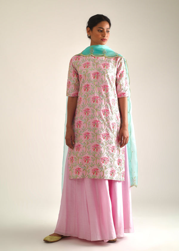 Leaf Kurta Lehenga Set - Carnation Pink