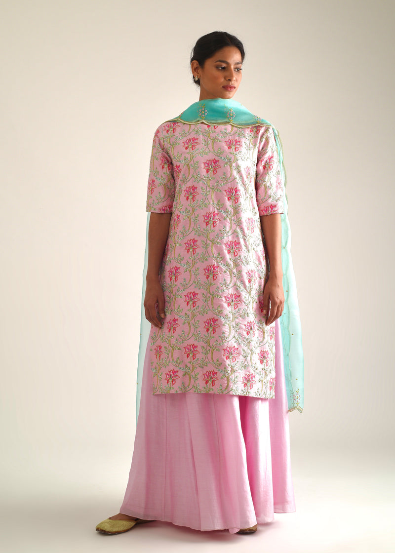 Leaf Kurta Lehenga Set - Carnation Pink