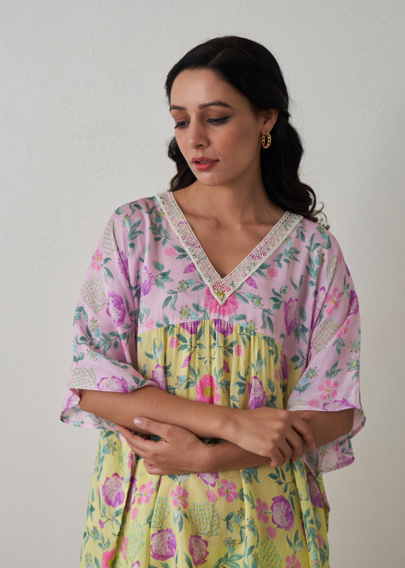 Sia Short Kaftan Set - Buttercup Yellow-Mauve