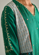 Gathered Kurta Set - Emerald Green