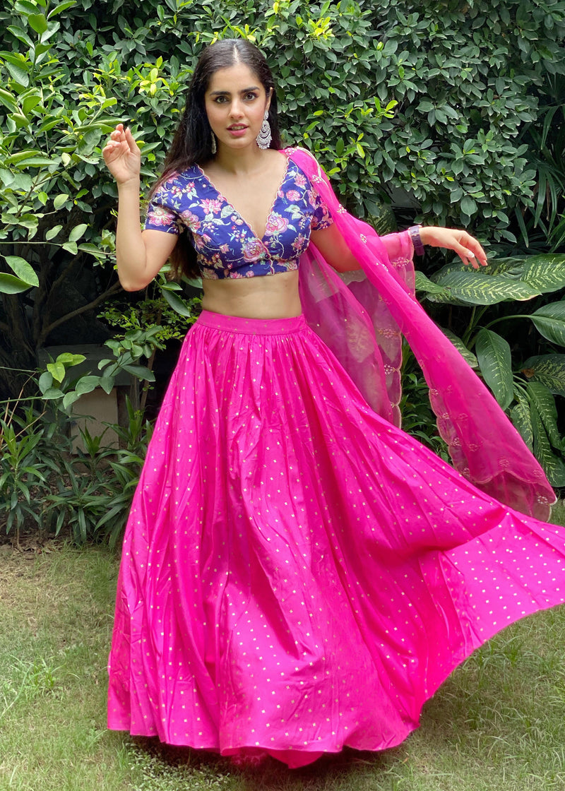 Sharnamli from The Pink Post Inc in our Fuchsia Pink Jacobean Lehenga Set