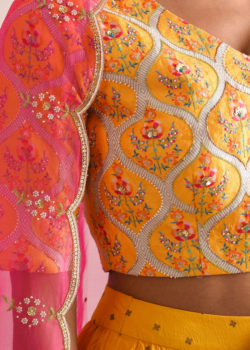 Ogee Lehenga Set - Mango Yellow