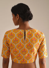 Printed Scallop Border Saree Blouse Set - Peach