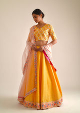 Ogee Scallop Lehenga Set - Mango Yellow