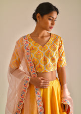 Ogee Scallop Lehenga Set - Mango Yellow