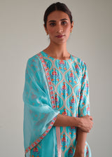 Ogee Kurta Set - Turquoise Blue